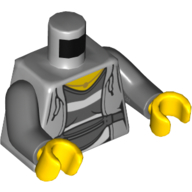 Lego Torso Hoodie, Open over Prison Shirt and Fanny Pack (Bum Bag) Print, Dark Bluish Gray Arms, Yellow Hands / Light Bluish Gray