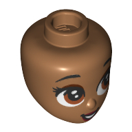 Lego Minidoll Head with Large Reddish Brown Eyes, Dark Red Lips print / Medium Nougat