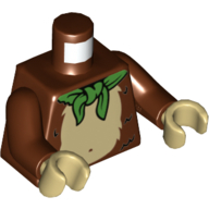 Lego Torso Fur Monkey Stomach with Green Neckerchief Print, Reddish Brown Arms, Tan Hands / Reddish Brown