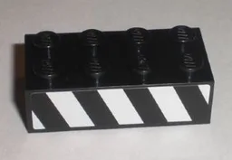 Brick 2 x 4 with Black and White Danger Stripes Pattern Model Right Side (Sticker) - Set 8211