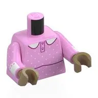Torso, Night Gown, Dark Pink Trim, White Dots, Collar Print, Bright Pink Arms, Dark Tan Hands / Bright Pink