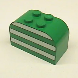 Brick Curved 2 x 4 x 2 Double with White Stripes Print / Green