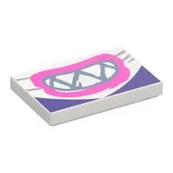 Tile 2 x 3 with Dark Pink Mouth/Lips, Dark Bluish Grey Sharp Teeth Print / White