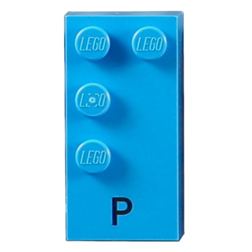 Lego Braille Brick 2 x 4 with 4 Studs ⠏ and 'P' Print / Dark Azure