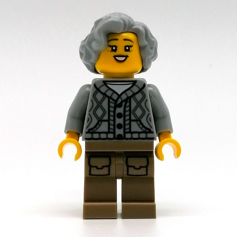 Lego Woman, Light Bluish Gray Cardigan, Dark Tan Legs, Light Bluish Gray Hair