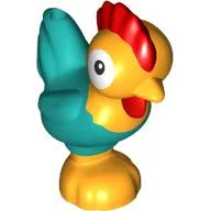 Animal, Chicken Leaning with Dark Turquoise Tail and Red Comb Print (Moana Heihei) / Bright Light Orange