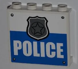 Panel 1 x 4 x 3 with Side Supports - Hollow Studs with 4 Rivets, Silver Police Badge and 'POLICE' Pattern (Sticker) - Set 4440