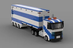 white and blue truck with trailer