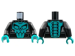 Torso Motorcycle Jacket, Dark Turquoise Skull on Front, Spine on Back Pattern / Black Arms / Dark Turquoise Hands