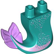 Lego Tail, Mermaid Curved Right with Silver/Lavender Star, Lavender Fins print / Dark Turquoise