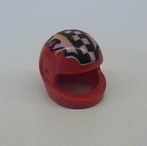 Lego Helmet, Standard with Checks and Flames Print / Red