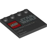 Plate Special 4 x 4, Studs on One Edge with 'Lego Star Wars' Logo and 'Twin-Pod Cloud Car Lobot Bespin' Print / Black