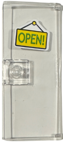Lego Door 1 x 3 x 6 with Stud Handle with 'OPEN!' Sign on Yellow Background Pattern (Sticker) - Set 42614