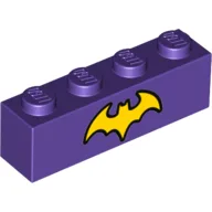 Brick 1 x 4 with Yellow Batgirl Logo Print / Dark Purple