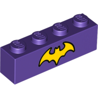 Lego Brick 1 x 4 with Yellow Batgirl Logo Print / Dark Purple