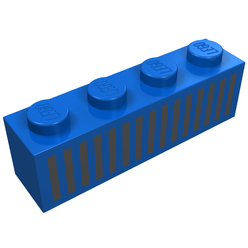 Lego Brick 1 x 4 with Bottom Tubes, Lowered Center Cross Support with Black 15 Bars Grill Print / Blue