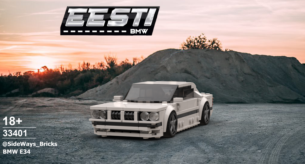 Lego BMW E34 sedan White on Black