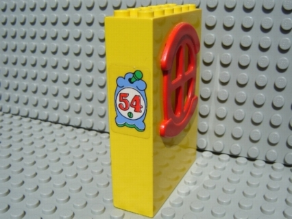 Lego Fabuland Building Wall 2 x 6 x 7 with Round Symmetric Red Window with '54' Pattern (Sticker) - Set 3654