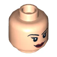 Minifig Head, Eyelashes and Red Lips, Smile / Angry Print / Light Nougat