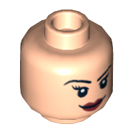 Lego Minifig Head, Eyelashes and Red Lips, Smile / Angry Print / Light Nougat