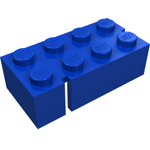 Lego Brick 2 x 4 without Bottom Tubes, Slotted (with 2 slots, opposite corner left)
