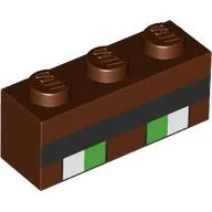 Brick 1 x 3 with Pixelated Bright Green/White Eyes with Black outline, Black Eyebrow Print / Reddish Brown