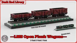 (Dark Red) LMS Open Plank Wagons (8w)