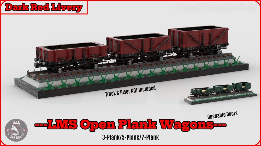 Lego (Dark Red) LMS Open Plank Wagons (8w)