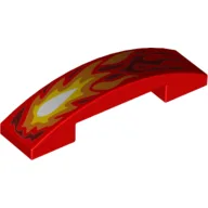 Brick Curved 4 x 1 Double, No Studs with Flames Print / Red