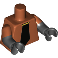 Lego Torso, Dual Molded Arms, Wide Black Tie and Gold Tie Bar Print, Dark Orange Sleeves Pattern, Black Arms and Hands / Dark Orange