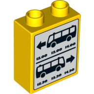 Lego Duplo Brick 1 x 2 x 2 with Bus Schedule Print (5636) / Yellow
