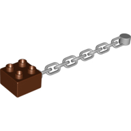 Lego Duplo Brick 2 x 2 with Chain with End Stud Holder / Reddish Brown