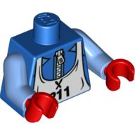 Lego Torso White Zipper and Ski Bib with '211' Print, Medium Blue Arms, Red Hands / Blue