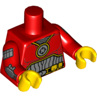 Lego Torso Muscles, Medallion and Black Silver Belt with Orange Pouches Print (Deadshot), Red Arms with Wrist Guns Print, Yellow Hands / Red