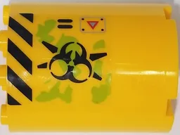Cylinder Half 2 x 4 x 4 with Caution Triangle, Danger Stripes, Black Biohazard Symbol, Ooze and Vents Pattern Model Right Side (Sticker) - Set 70163