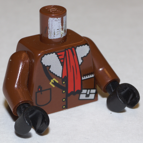 Lego Torso Leather Jacket and Red Scarf Print, Brown Arms, Black Hands / Brown