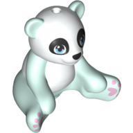 Lego Animal, Panda Sitting with White Head and Belly and Blue Eyes, Pink Hearts Print / Light Aqua