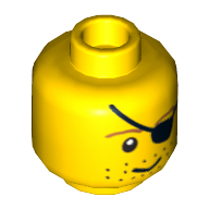 Lego Minifig Head Pirate, Eyepatch, Brown Eyebrows, Stubble Print [Blocked Open Stud] / Yellow