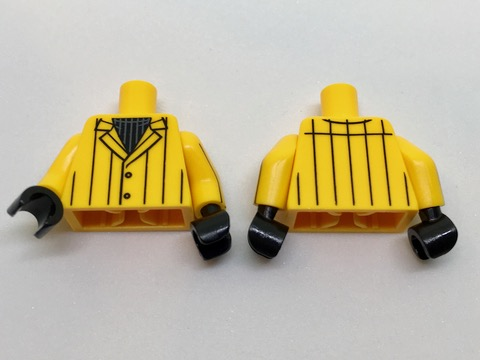 Lego Torso Suit Jacket with Black Vertical Stripes over Black Ribbed Shirt Pattern / Bright Light Orange Arms with Vertical Stripes Pattern / Black Hands