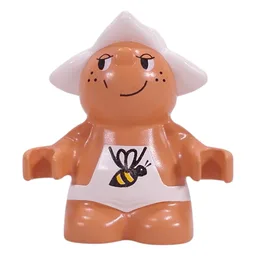 Duplo Figure Little Forest Friend, Male White Overalls with Bee Print (Dozey Meadowsweet) / Nougat