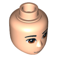 Lego Minidoll Head Male with Tan Eyes, Half Smile and Closed Mouth Print / Light Nougat