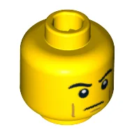Minifig Head Roman Soldier, Thick Eyebrows, Brown Cheek Lines, Determined Print [Blocked Open Stud] / Yellow