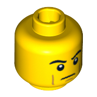 Lego Minifig Head Roman Soldier, Thick Eyebrows, Brown Cheek Lines, Determined Print [Blocked Open Stud] / Yellow