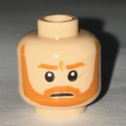 Lego Minifig Head Obi-Wan Kenobi, Beard with Brown Trim Beard Closed Mouth / Bared Teeth Print / Light Nougat