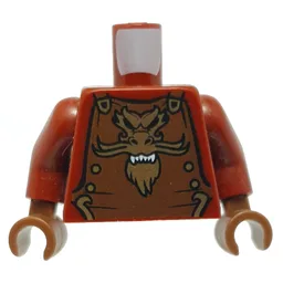 Torso Armor, Reddish Brown with Gold Lion Emblem Print, Dark Red Arms, Reddish Brown Hands / Dark Red