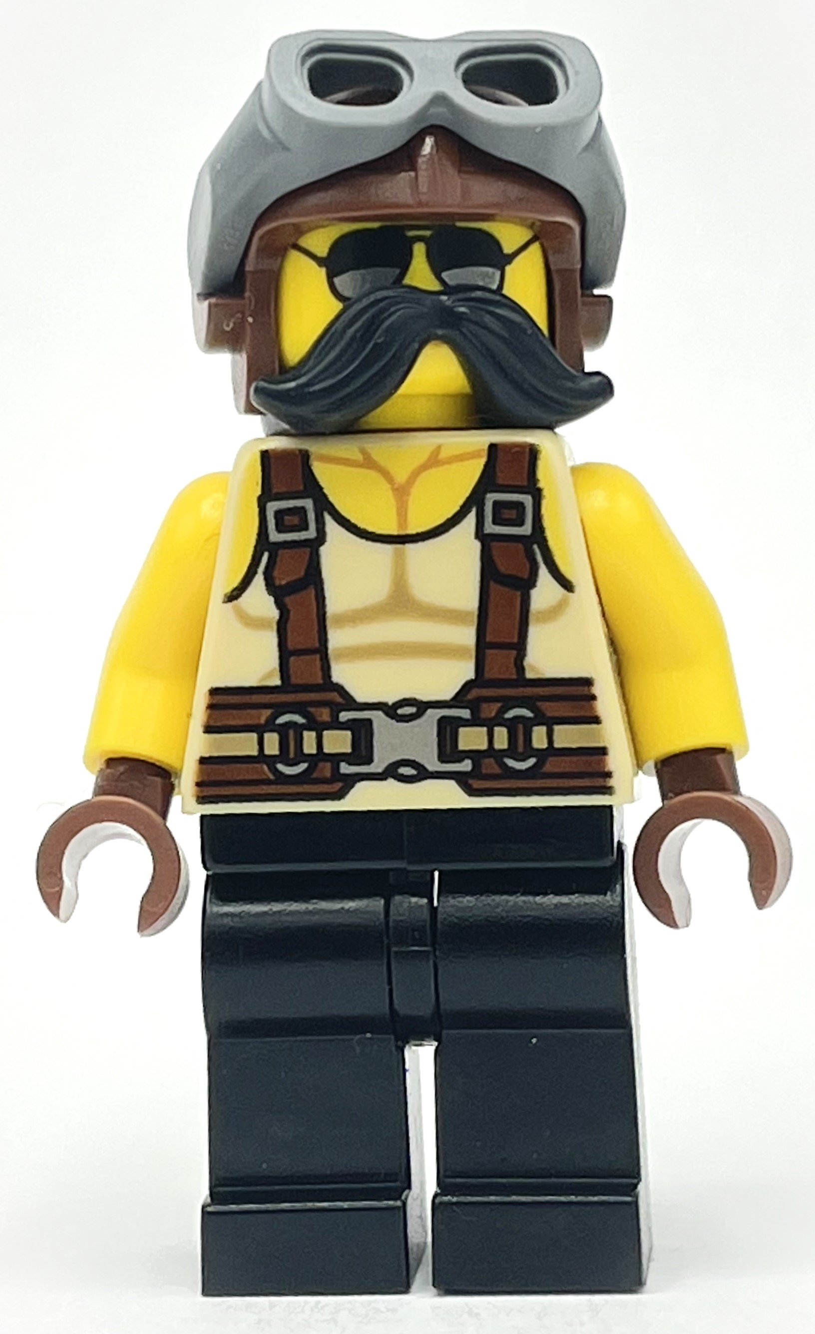 Lego Tan Torso, Black Legs, Pilot Cap, Moustache