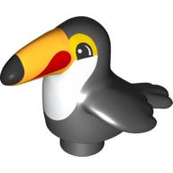 Lego Duplo Animal Bird / Toucan with Bright Light Orange and Red Beak Print / Black