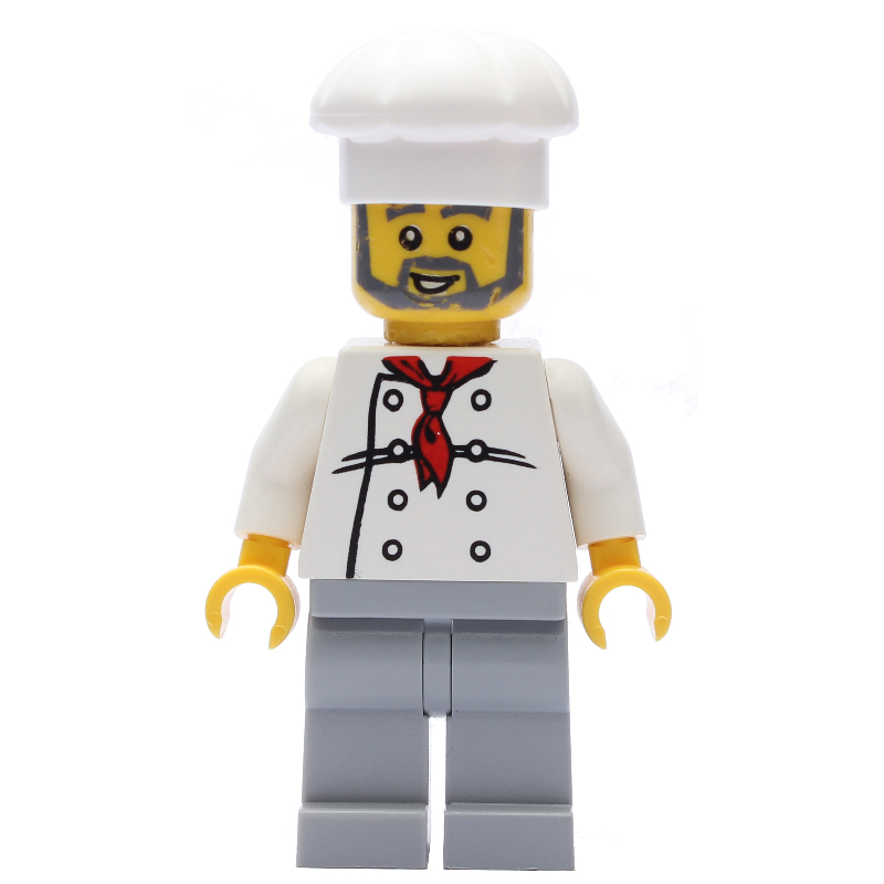 Lego Chef, Red Neckerchief, Light Bluish Gray Legs, Light Bluish Gray Beard