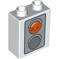 Duplo Brick 1 x 2 x 2 with Red/Green Traffic Light, Face Print / White