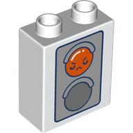 Lego Duplo Brick 1 x 2 x 2 with Red/Green Traffic Light, Face print / White